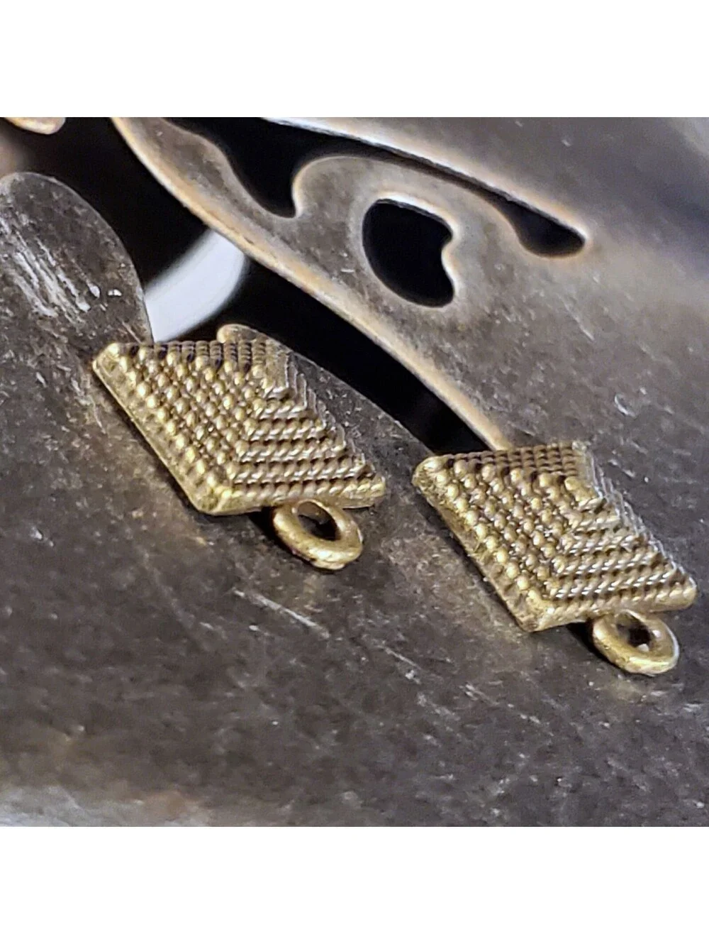Avant Garde Antique Bronze Egyptian Pyramid Dotted Earring Post Findings 2 pcs